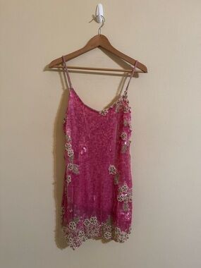 LoveShackFancy Meline Dress Raspberry Sparkle Size 10